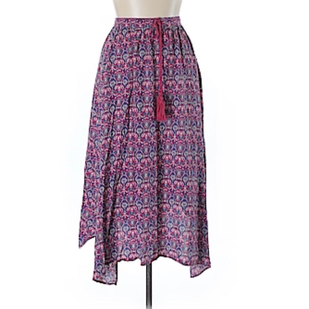 Hollister‎ MIDI Skirt Womens Small Boho Drawstring Waist Handkerchief Hem